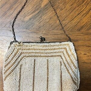 Elegant Cream and Tan Beaded Clutch